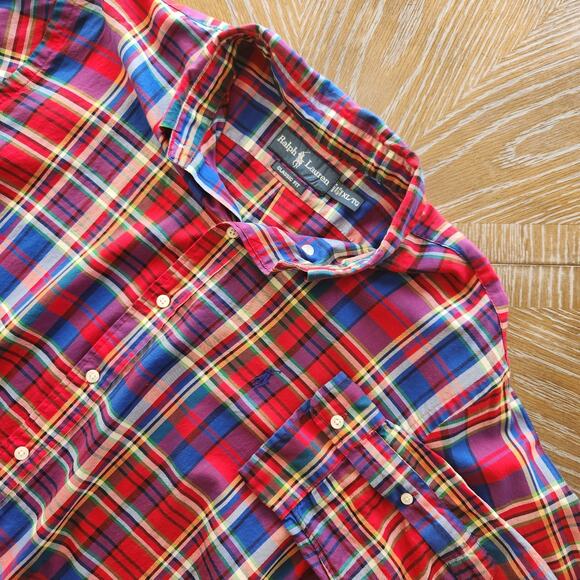 Polo Ralph Lauren Y2K Red/Blue Plaid Long Sleeve Button Up Shirt size XL - Picture 1 of 7